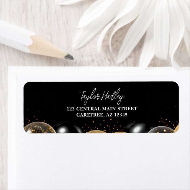 Elegant Black and Gold Return Address Label (Insitu)