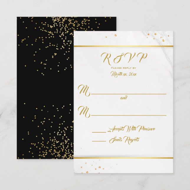 Elegant Black and Gold RSVP Card (Front/Back)