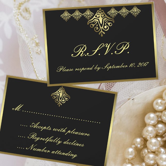 Elegant Black and Gold RSVP Card (Creator Uploaded)