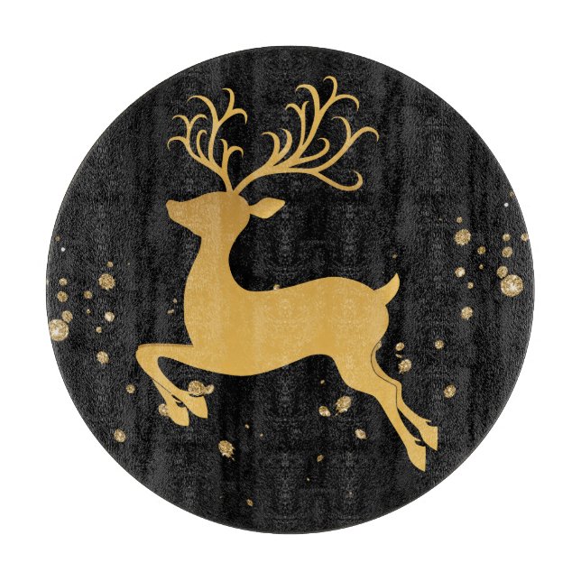 Elegant Black and Gold Rudolph  Cutting Board (Front)