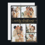 Elegant Black and Gold Script 5 Photo Christmas Holiday Card<br><div class="desc">Modern Elegant Simple Calligraphy Black and Gold Script 5 Photo Collage Merry Christmas Holiday Card. This festive, minimalist, five (5) photo holiday greeting card template features a pretty grid photo collage and says „Merry Christmas”! The „Merry Christmas” greeting text is written in a beautiful whimsical swirly hand lettered swash-tail font...</div>