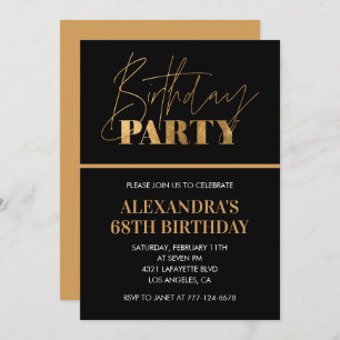 Elegant Black and Gold Script 68th birthday party Invitation