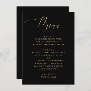 Elegant black and gold script classic wedding menu