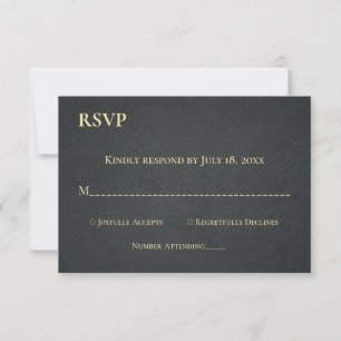 Elegant Black And Gold Script Classic Wedding RSVP Card
