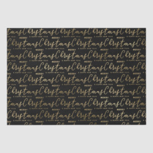Elegant Black and Gold Script Merry Christmas Tissue Paper