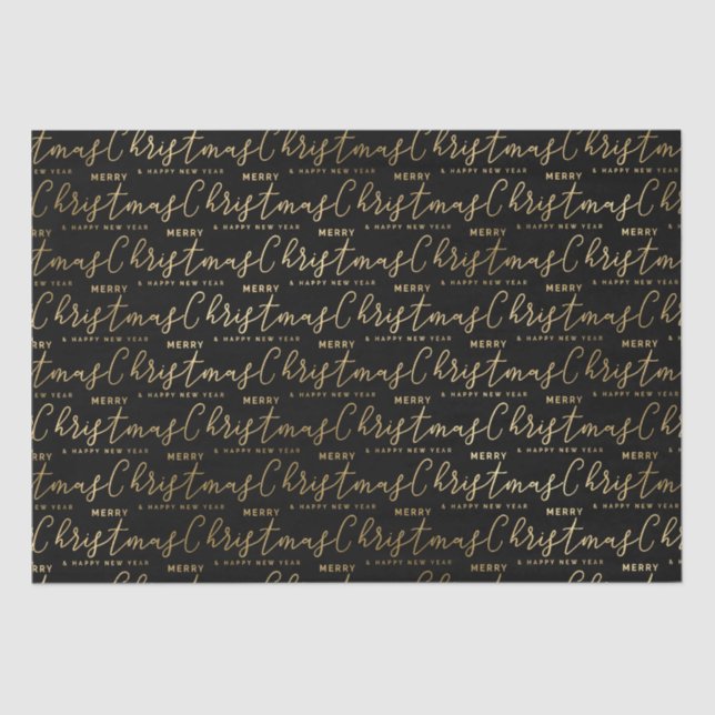 Elegant Black and Gold Script Merry Christmas Tissue Paper (Front)