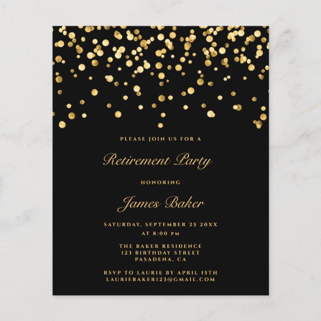 Elegant Black And Gold Script Retirement Party (Front)