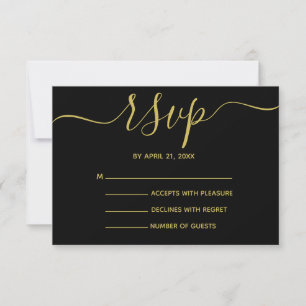 Elegant Black and Gold Script  RSVP Cards