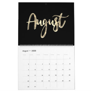 Elegant Black and Gold Script Typography Modern Calendar