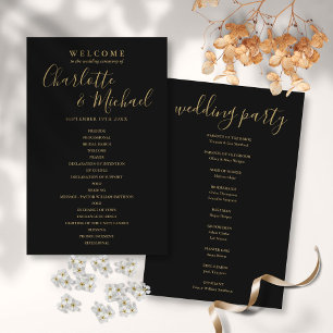 Elegant Black And Gold Script Wedding Program