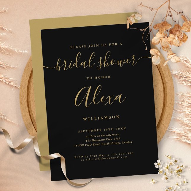 Elegant Black And Gold Signature Bridal Shower Invitation (Creator Uploaded)