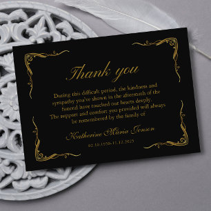 Elegant Black and Gold Simple Sympathy Funeral Thank You Card