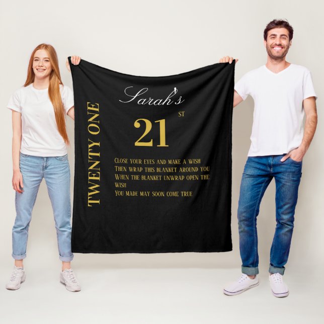 Elegant Black and Gold Sixty 21st Birthday Wishes  Fleece Blanket (In Situ)