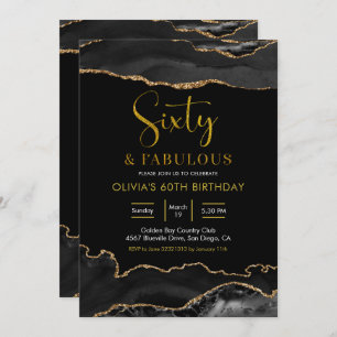 Elegant Black and Gold Sixty  and Fabulous Invitation