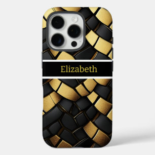 Elegant black and gold snakeskin pattern texture iPhone 16 pro case