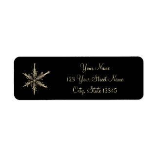 Elegant Black and Gold Snowflake Return Address Label