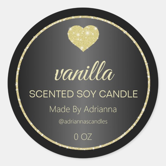 Elegant Black And Gold Soy Candle Labels (Front)