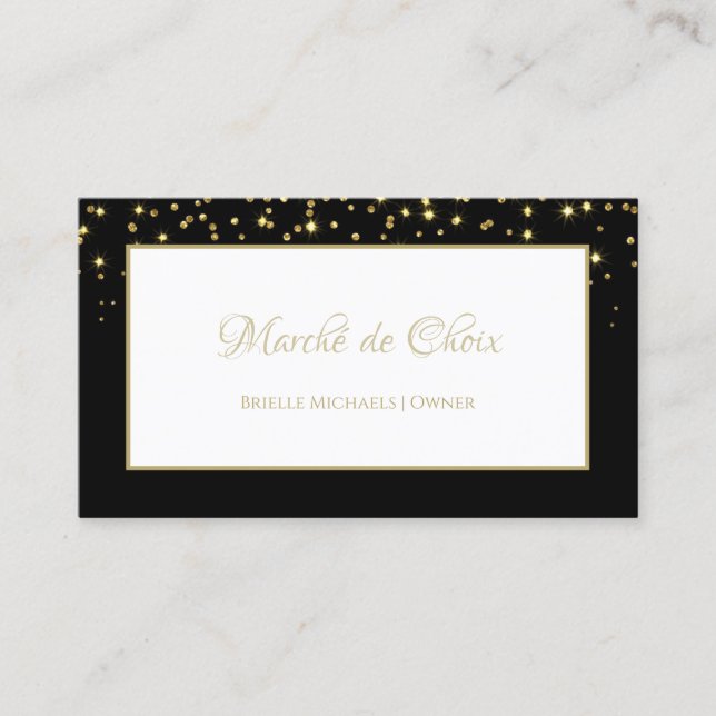 Elegant Black and Gold Sparkle Glitter Boutique Business Card (Front)
