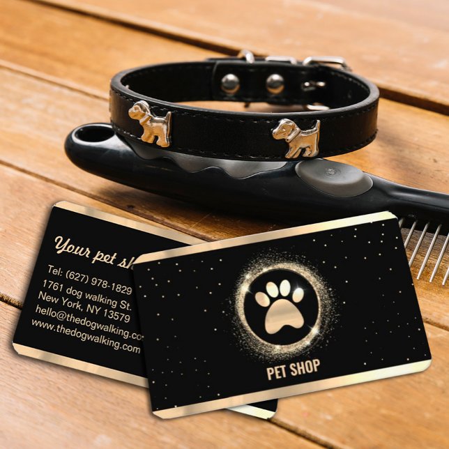 Elegant Black and Gold Sparkle Pet Groomer  Business Card (Creator Uploaded)