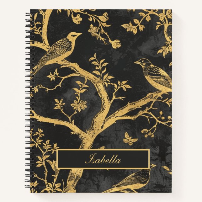 Elegant Black and Gold Spiral Notebook (Front)