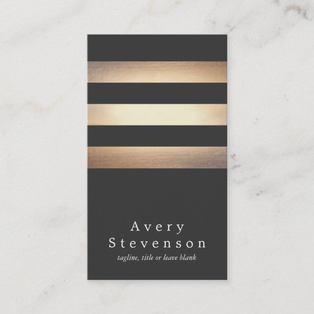 Elegant Black and Gold Striped Cool Modern Business Card (Front)