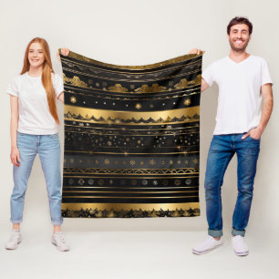 Elegant Black And Gold Striped Fleece Blanket