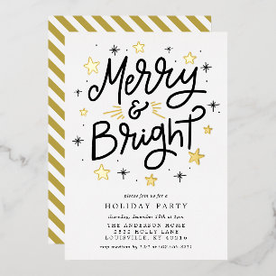 Elegant Black and Gold Striped Merry and Bright