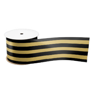 Elegant Black and Gold Striped Satin Ribbon