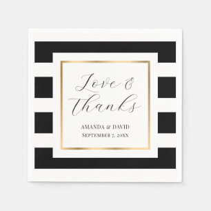 Elegant Black and Gold Striped Wedding Napkin