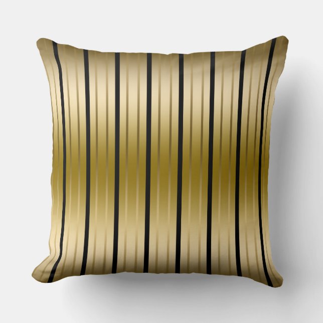 Elegant Black And Gold Stripes Cushion (Front)