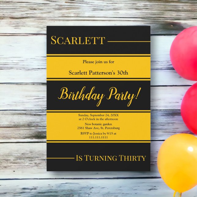 Elegant Black And Gold Stripes Luxury Birthday Invitation (Creator Uploaded)