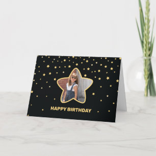 Elegant Black and Gold Superstar Photo Birthday Card