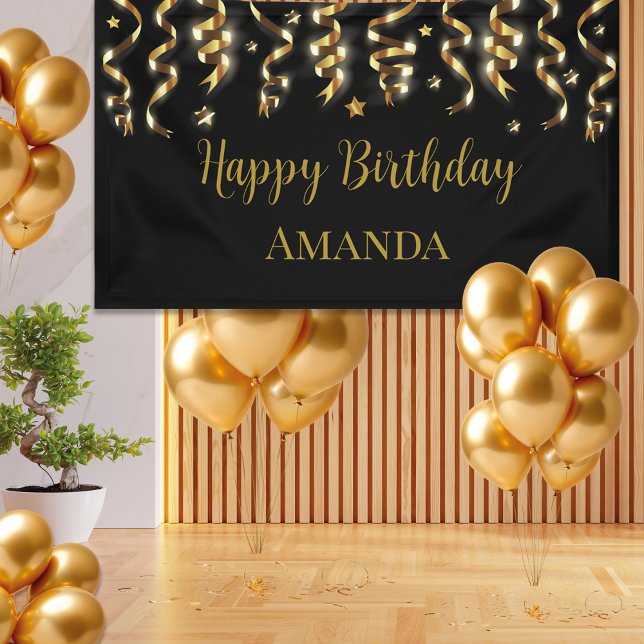 Elegant Black And Gold Surprise Birthday Party Banner (Creator Uploaded)