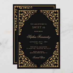 Elegant black and Gold Sweet 16  Invitation