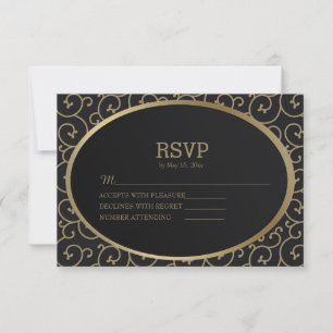 Elegant Black and Gold Swirls Wedding RSVP Card