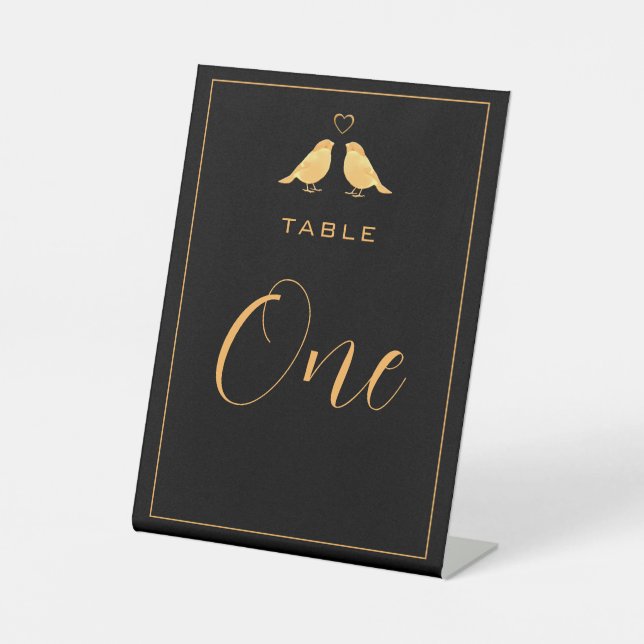 Elegant Black and Gold Table Number Pedestal Sign (Front)