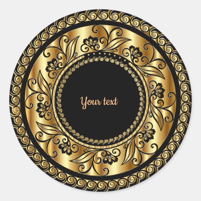 Elegant black and gold template, classic round sticker (Front)