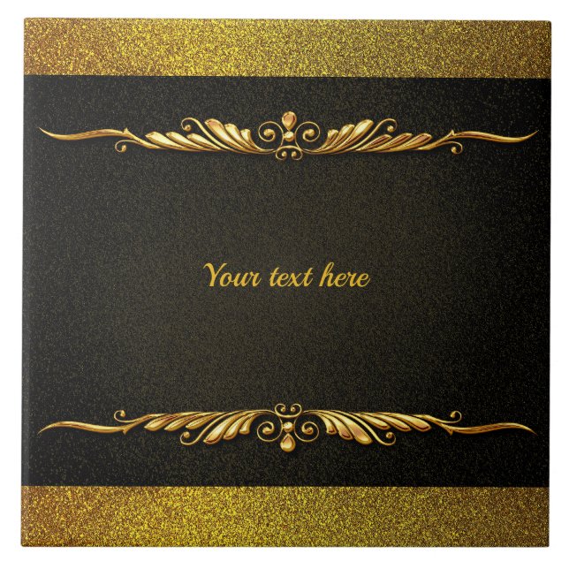 Elegant black and gold template, customise, ceramic tile (Front)