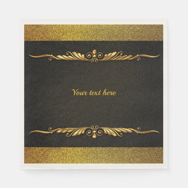Elegant black and gold template, customise, napkin (Front)