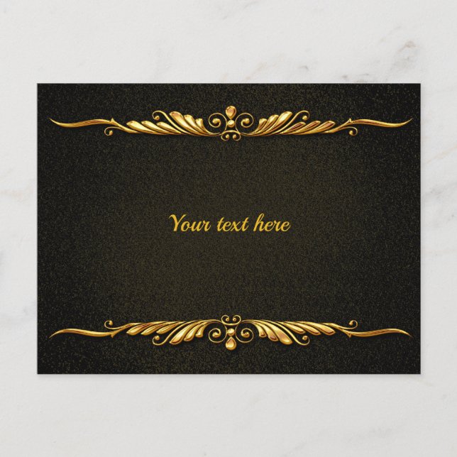 Elegant black and gold template, customise, postcard (Front)