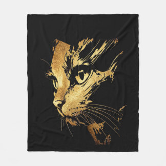 Elegant Black and Gold Textured Cat Graphic Fleece Blanket