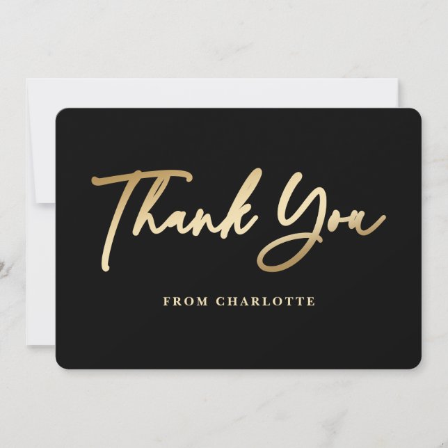 Elegant Black and Gold Thank You Card (Front)