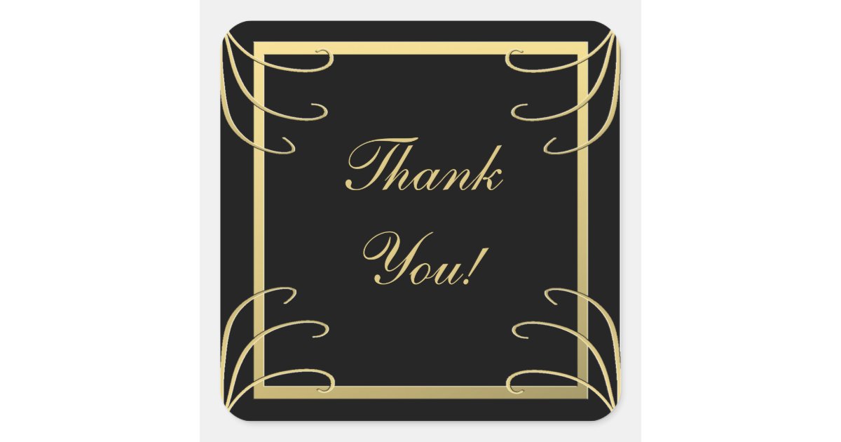 Elegant Black and Gold Thank You Square Sticker | Zazzle