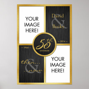 Elegant Black and Gold Then & Now 50th Anniversary Poster