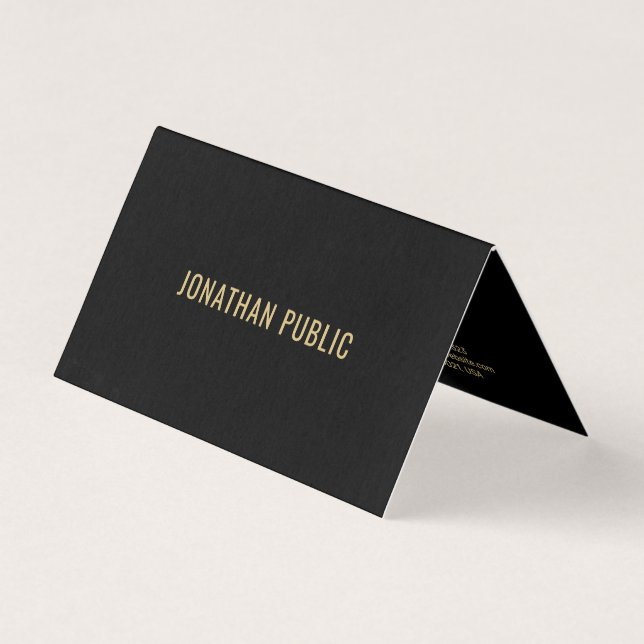Elegant Black And Gold Trendy Template Folded Business Card (Front)