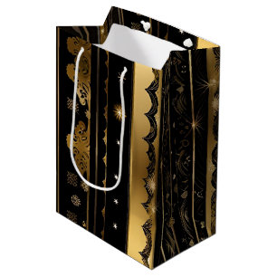 Elegant Black And Gold Vertical Striped Medium Gift Bag