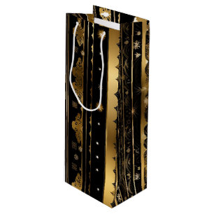 Elegant Black And Gold Vertical Striped  Wine Gift Bag