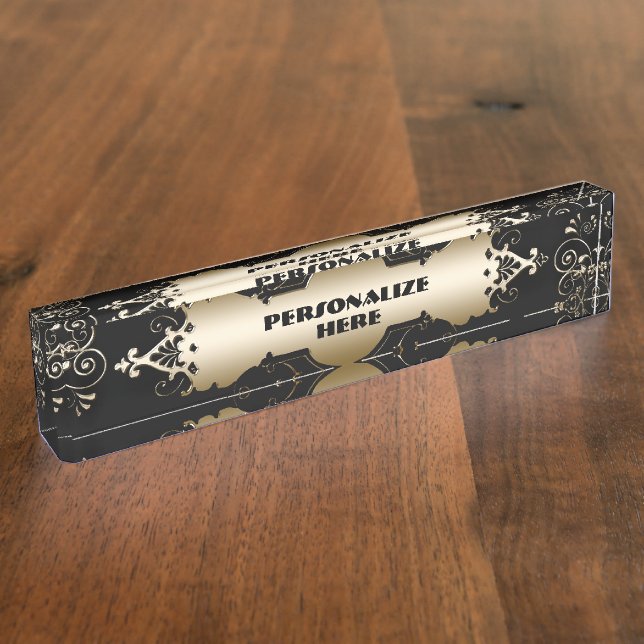 Elegant black and gold victorian nameplate (Side)