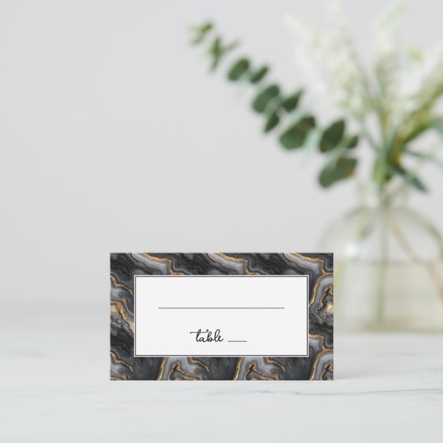Elegant Black and Gold Waves Place Card (Standing Front)