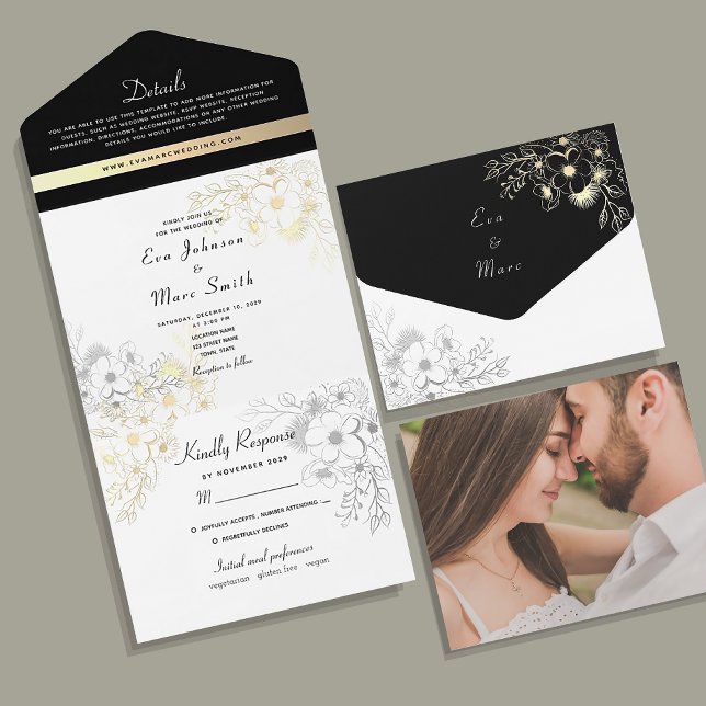 Elegant Black and Gold Wedding All In One Invitation (Creator Uploaded)